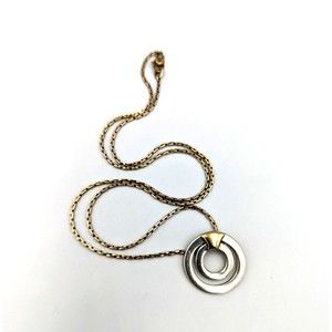 Ciani Sterling Silver 925 Modernist Disc Pendant Necklace Gold Accent Vintage